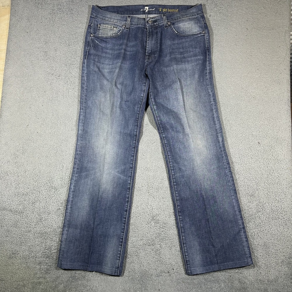 7 For All Mankind A Pkt Bootcut Jeans Men's 34 Blue Medium Wash Denim #3893 - Picture 3 of 10